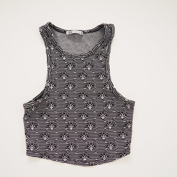 !! Zara Black White Stripe Sleeveless Crop Tank Top sz US S - Picture 2 of 4